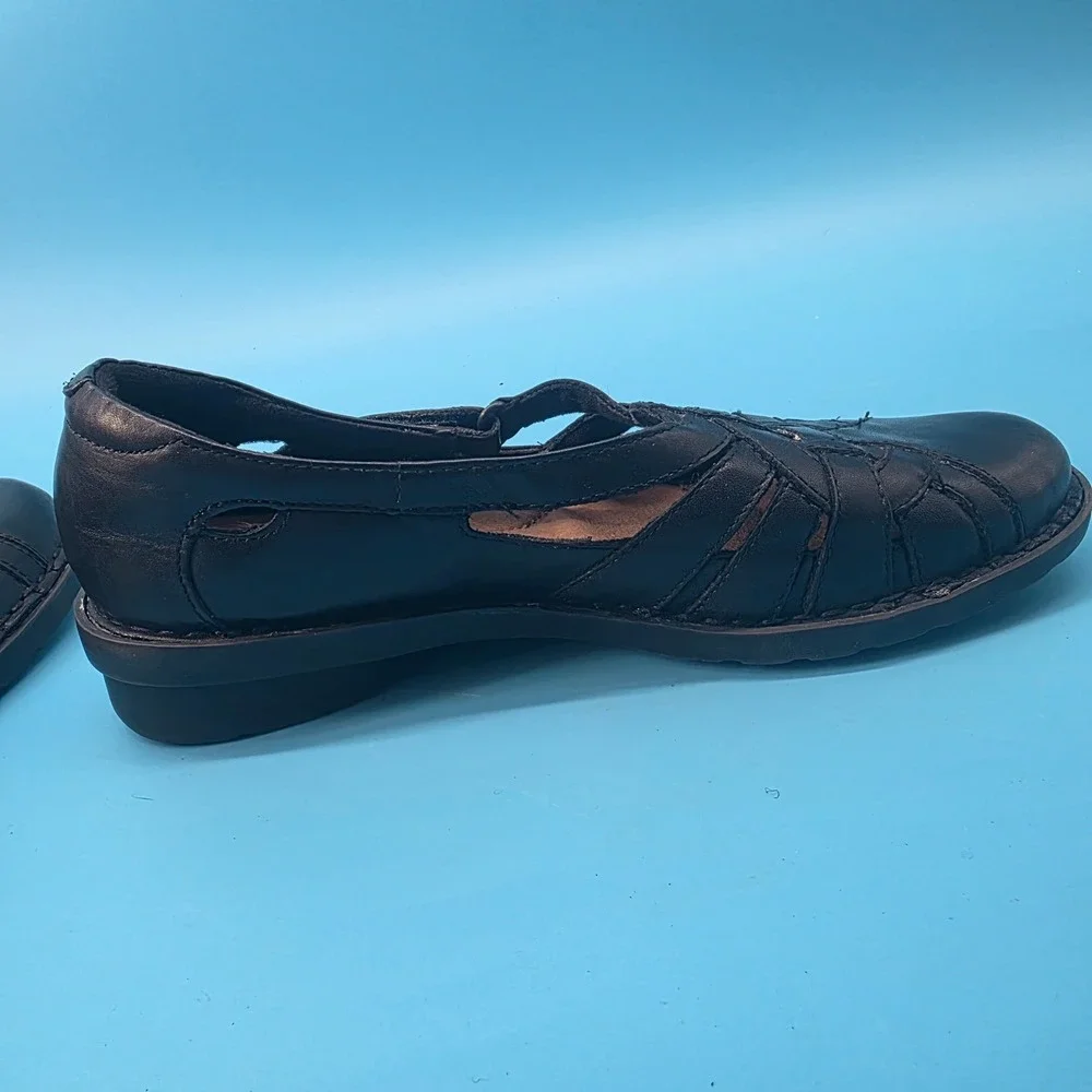 Clarks Womens Black Leather Fisherman Sandals 85716 Strappy Comfort Flats 7.5M
